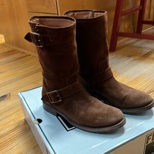 Frye Dark Brown Suede Moto Boots